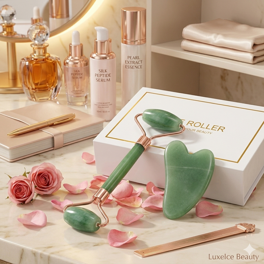 LuxeIce Jade Roller & Gua Sha Set — Lift, Sculpt & Glow