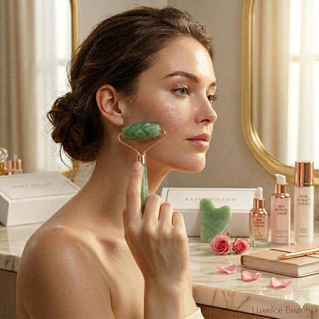 LuxeIce Jade Roller & Gua Sha Set — Lift, Sculpt & Glow