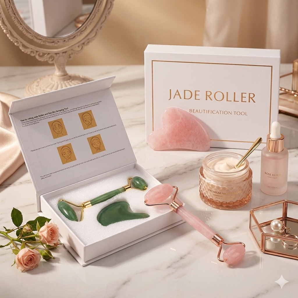 LuxeIce Jade Roller & Gua Sha Set — Lift, Sculpt & Glow